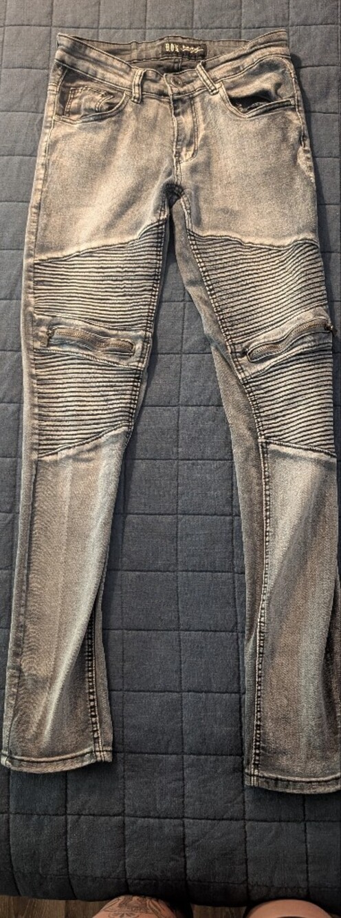 ROK Ribbed Biker Style Jeans in Faded Gray